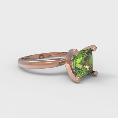 2 cttw Natural Peridot Solitaire  Engagement Ring - Solid  Rose Gold  (VVS1, Princess Cut,7.0mm)