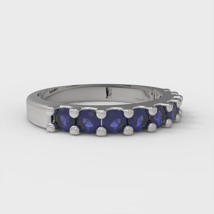 0.63 cttw Simulated Blue Sapphire Round Cut White Gold Eternity Wedding Band