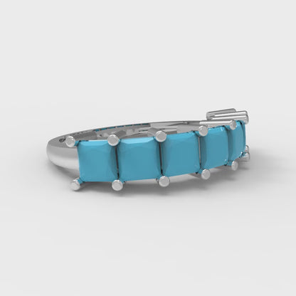 1.75 cttw Simulated Turquoise Princess Cut White Gold Eternity Wedding Band