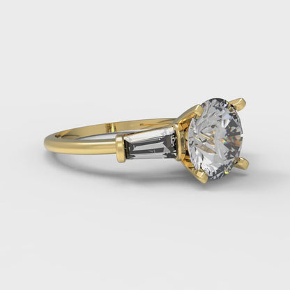2 cttw Moissanite Three-Stone Engagement Ring - Solid Yellow Gold (VVS1, Round Cut,7.5mm)