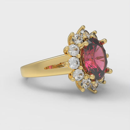 2.72 cttw Simulated Ruby Hidden Halo Engagement Ring - Solid Gold (Oval Cut,9x7mm)