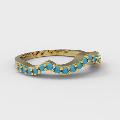 0.23 cttw Simulated Turquoise Round Cut Yellow Gold Eternity Wedding Band