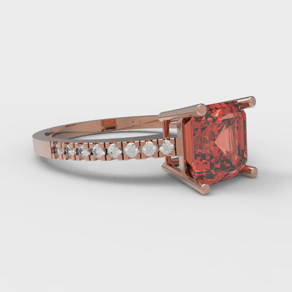 2.7 cttw Zirconia Simulated Red Diamond Solitaire with Zirconia Simulated Diamond Accents Engagement Ring - Solid Gold (VVS1, Asscher Cut,6.5mm)