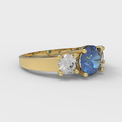 1.5 cttw Simulated Tanzanite Three-Stone Engagement Ring - Solid Gold (Round Cut,6.5mm)