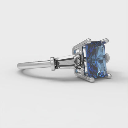1.5 cttw Simulated Tanzanite Three-Stone Engagement Ring - Solid Gold (Emerald Cut,7.0x5.0mm)