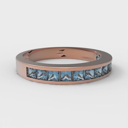 0.78 cttw Simulated Blue Diamond Princess Cut Rose Gold Eternity Wedding Band