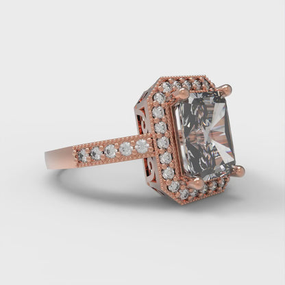 2.78 cttw Moissanite Hidden Halo Engagement Ring - Solid Rose Gold (VVS1, Emerald Cut,8.5x6.5mm)