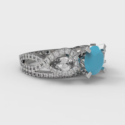 1.925 cttw Round Cut Simulated Turquoise Bridal Set - Solid White Gold Engagement Ring & Wedding Band