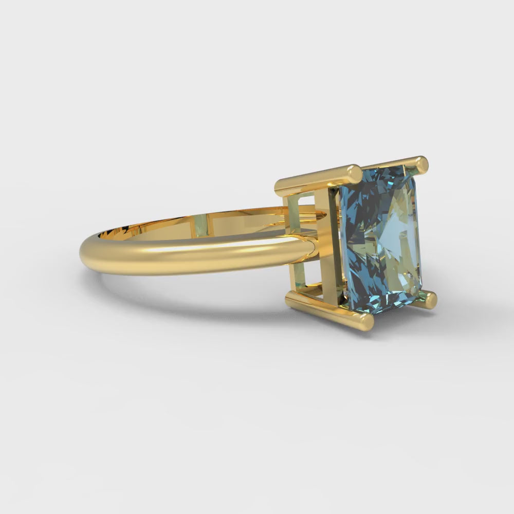 1.75 cttw Natural Aquamarine Solitaire  Engagement Ring - Solid Gold (Radiant Cut,7.5x5.5mm)