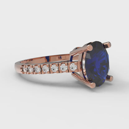 2.21 cttw Simulated Blue Sapphire Solitaire with Zirconia Simulated Diamond Accents Engagement Ring - Solid Gold (Oval Cut,9X7mm)