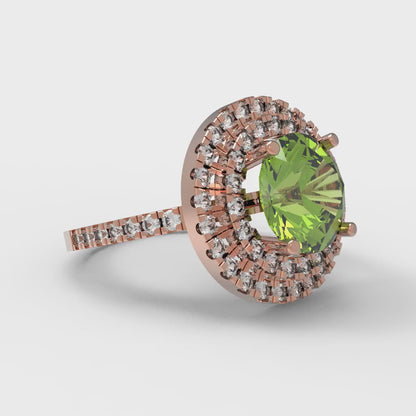 2.6 cttw Natural Peridot Hidden Halo Engagement Ring - Solid Gold (Round Cut,8.0mm)