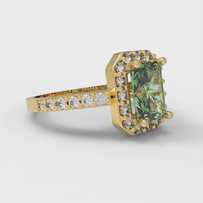 2.16 cttw Emerald Cut Simulated Green Diamond Bridal Set - Solid Yellow Gold Engagement Ring & Wedding Band