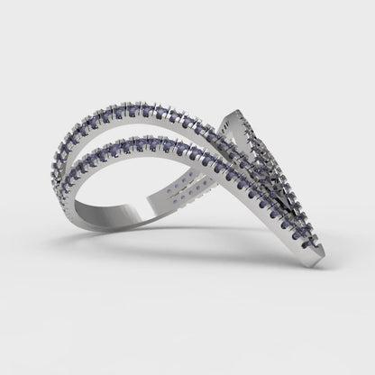 0.525 cttw Simulated Blue Sapphire Statement Engagement Ring - Solid Gold (Round Cut,1.0mm)