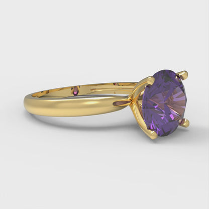 2 cttw Natural Amethyst Solitaire  Engagement Ring - Solid Gold (Round Cut,8.0mm)