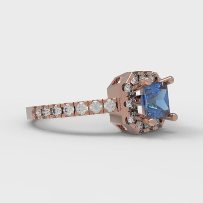 0.89 cttw Simulated Tanzanite Hidden Halo Engagement Ring - Solid Gold (Princess Cut,4.5mm)