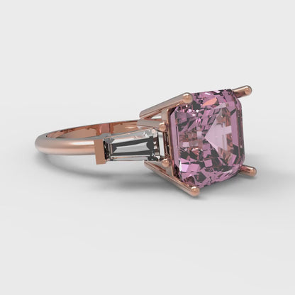 3 cttw Zirconia Simulated Pink Diamond Three-Stone Engagement Ring - Solid Gold (VVS1, Asscher Cut,8.0mm)