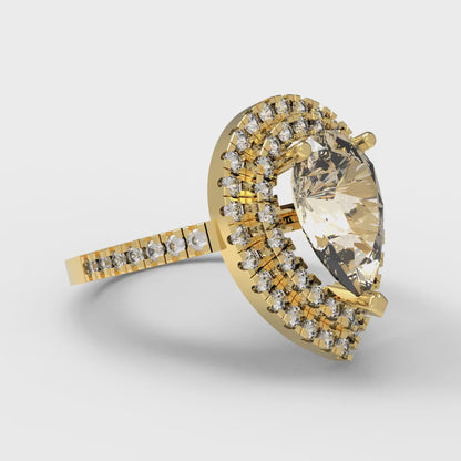 2.48 cttw Natural Morganite Hidden Halo Engagement Ring - Solid Yellow Gold (VVS1, Pear Cut,10X7mm )