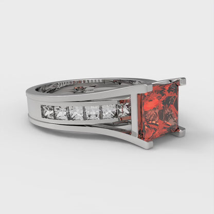 2.28 cttw Princess Cut Simulated Red Diamond Bridal Set - Solid White Gold Engagement Ring & Wedding Band