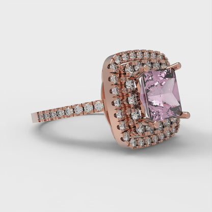 2.07 cttw Zirconia Simulated Pink Diamond Hidden Halo Engagement Ring - Solid Rose Gold (VVS1, Princess Cut,6.5mm)
