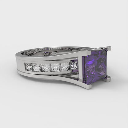 2.28 cttw Princess Cut Natural Amethyst Bridal Set - Solid White Gold Engagement Ring & Wedding Band