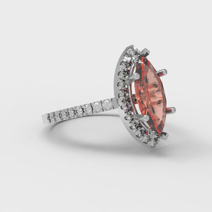 2.38 cttw Zirconia Simulated Red Diamond Hidden Halo Engagement Ring - Solid White Gold  (VVS1, Marquise Cut,12x6mm )