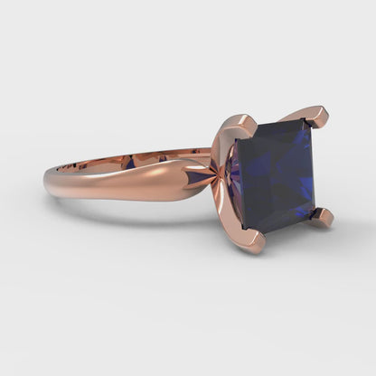 2.5 cttw Simulated Blue Sapphire Solitaire  Engagement Ring - Solid Gold (Princess Cut,7.5mm)