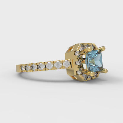 0.89 cttw Natural Aquamarine Hidden Halo Engagement Ring - Solid Gold (Princess Cut,4.5mm)