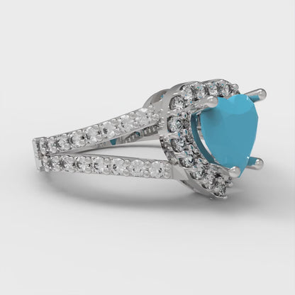 1.49 cttw Simulated Turquoise Hidden Halo Engagement Ring - Solid White Gold (VVS1, Heart Cut,6.5mm)
