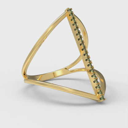 0.09 cttw Simulated Emerald Statement Engagement Ring - Solid Gold (Round Cut,1.0mm)