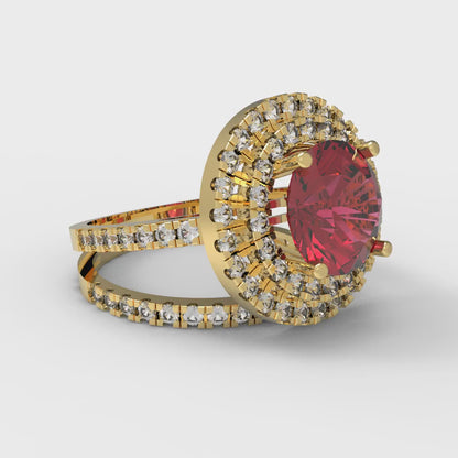 2.73 cttw Round Cut Natural Garnet Bridal Set - Solid Yellow Gold Engagement Ring & Wedding Band
