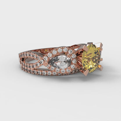 1.925 cttw Round Cut Natural Citrine Bridal Set - Solid Rose Gold Engagement Ring & Wedding Band