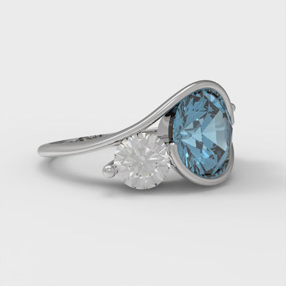 3.5 cttw Zirconia Simulated Blue Diamond Three-Stone Engagement Ring - Solid White Gold (VVS1, Round Cut,8.0mm)