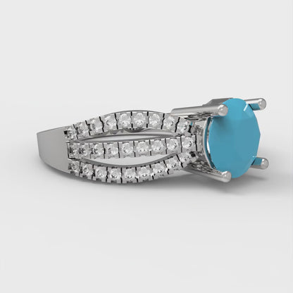 1.27 cttw Simulated Turquoise Solitaire with Zirconia Simulated Diamond Accents Engagement Ring - Solid Gold (Round Cut,6.5mm)