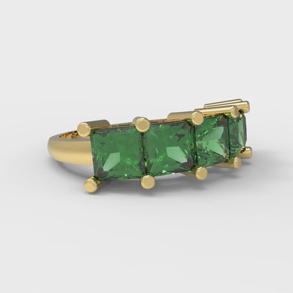 2.5 cttw Simulated Emerald Princess Cut Yellow Gold Eternity Wedding Band