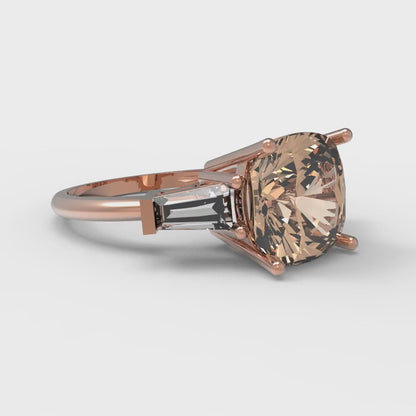 3 cttw Yellow Moissanite Three-Stone Engagement Ring - Solid Gold (Cushion Cut,8.0mm)