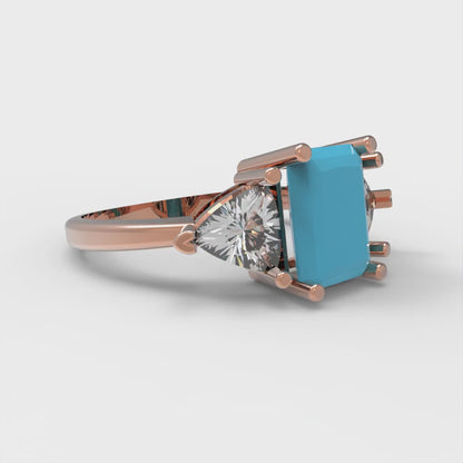 2.82 cttw Simulated Turquoise Three-Stone Engagement Ring - Solid Gold (Emerald Cut,8x6mm)