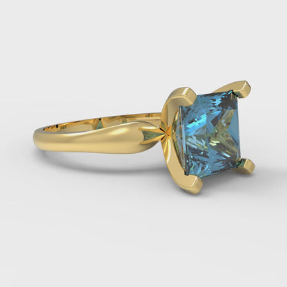 2.5 cttw Natural Sky Blue Topaz Solitaire  Engagement Ring - Solid Gold (Princess Cut,8.5mm)