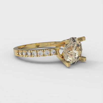 1.71 cttw Natural Morganite Solitaire with Zirconia Simulated Diamond Accents Engagement Ring - Solid Gold (Round Cut,7.5mm)