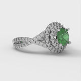 1.3 ct Brilliant Round Cut Simulated Emerald Stone White Gold Halo Solitaire with Accents Ring