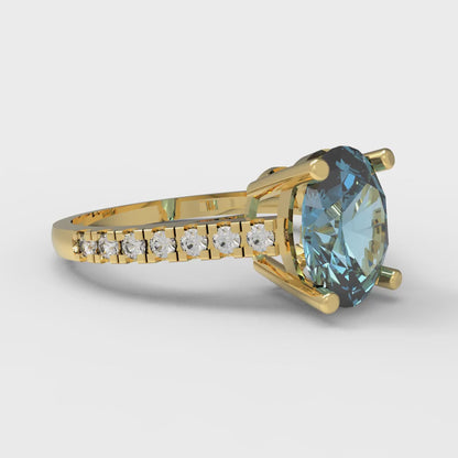 2.21 cttw Natural Aquamarine Solitaire with Zirconia Simulated Diamond Accents Engagement Ring - Solid Yellow Gold (VVS1, Oval Cut,9X7mm)