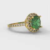 1.86 ct Brilliant Round Cut Simulated Emerald Stone Yellow Gold Halo Solitaire with Accents Ring
