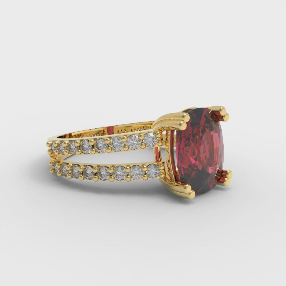 3.48 cttw Natural Garnet Solitaire with Zirconia Simulated Diamond Accents Engagement Ring - Solid Gold (Long Cushion Cut,9x7mm)