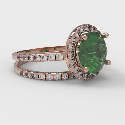 2.52 cttw Round Cut Simulated Emerald Bridal Set - Solid Rose Gold Engagement Ring & Wedding Band