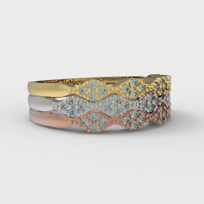 0.3 cttw Blue Moissanite Round Cut White/Rose/Yellow Gold Eternity Wedding Band