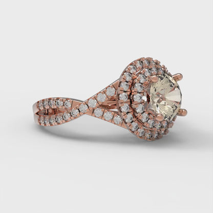 1.3125 cttw Natural Morganite Solitaire with Zirconia Simulated Diamond Accents Engagement Ring - Solid Gold (Round Cut,6mm)