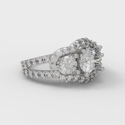 2.16 cttw White Sapphire Three-Stone Engagement Ring - Solid White Gold (VVS1, Round Cut,6.5mm)