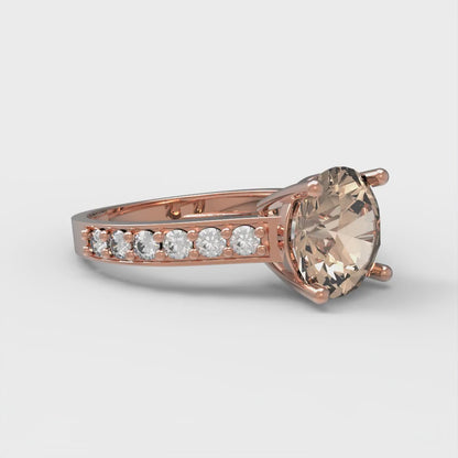 2.3 cttw Yellow Moissanite Solitaire with Zirconia Simulated Diamond Accents Engagement Ring - Solid Gold (Round Cut,8.0mm)