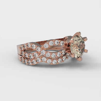 1.57 cttw Round Cut Natural Morganite Bridal Set - Solid Rose Gold Engagement Ring & Wedding Band