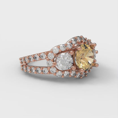 2.16 cttw Zirconia Simulated Champagne Diamond Three-Stone Engagement Ring - Solid Gold (VVS1, Round Cut,6.5mm)