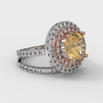 2.73 cttw Round Cut Simulated Champagne Diamond Bridal Set - Solid White/Rose Gold Engagement Ring & Wedding Band